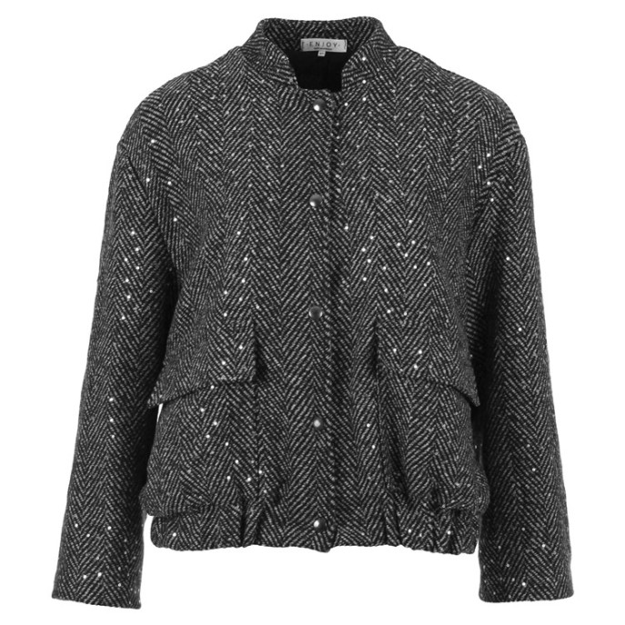 Enjoy Bomber jasje visgraat glitter Grijs